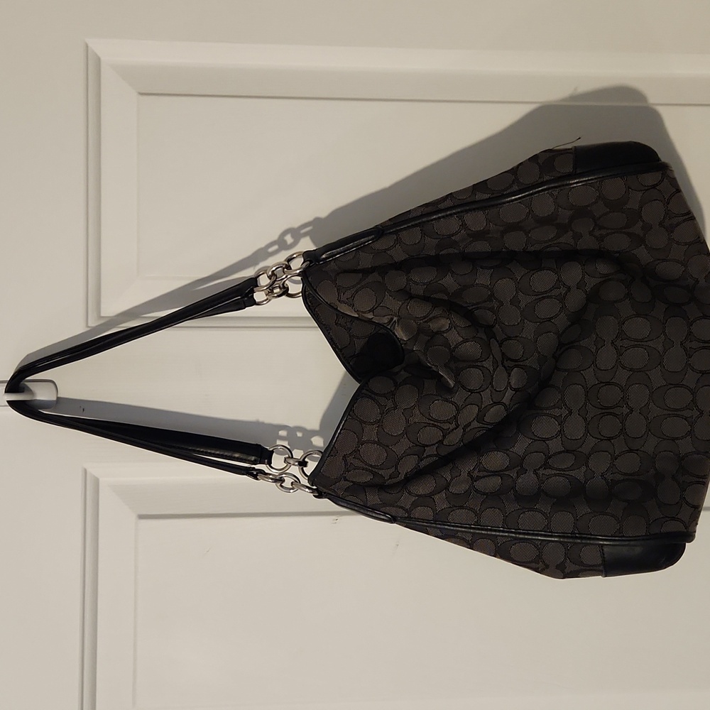 Coach Signature Black Shoulder Bag With Double Straps